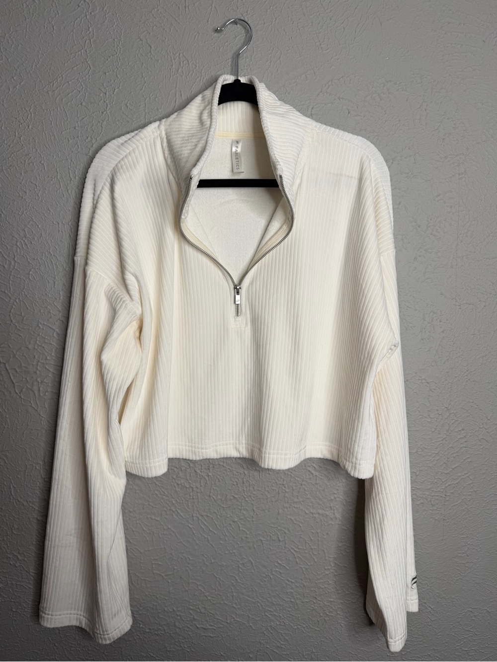 Fabletics Ivory Ribbed Half-Zip Pullover